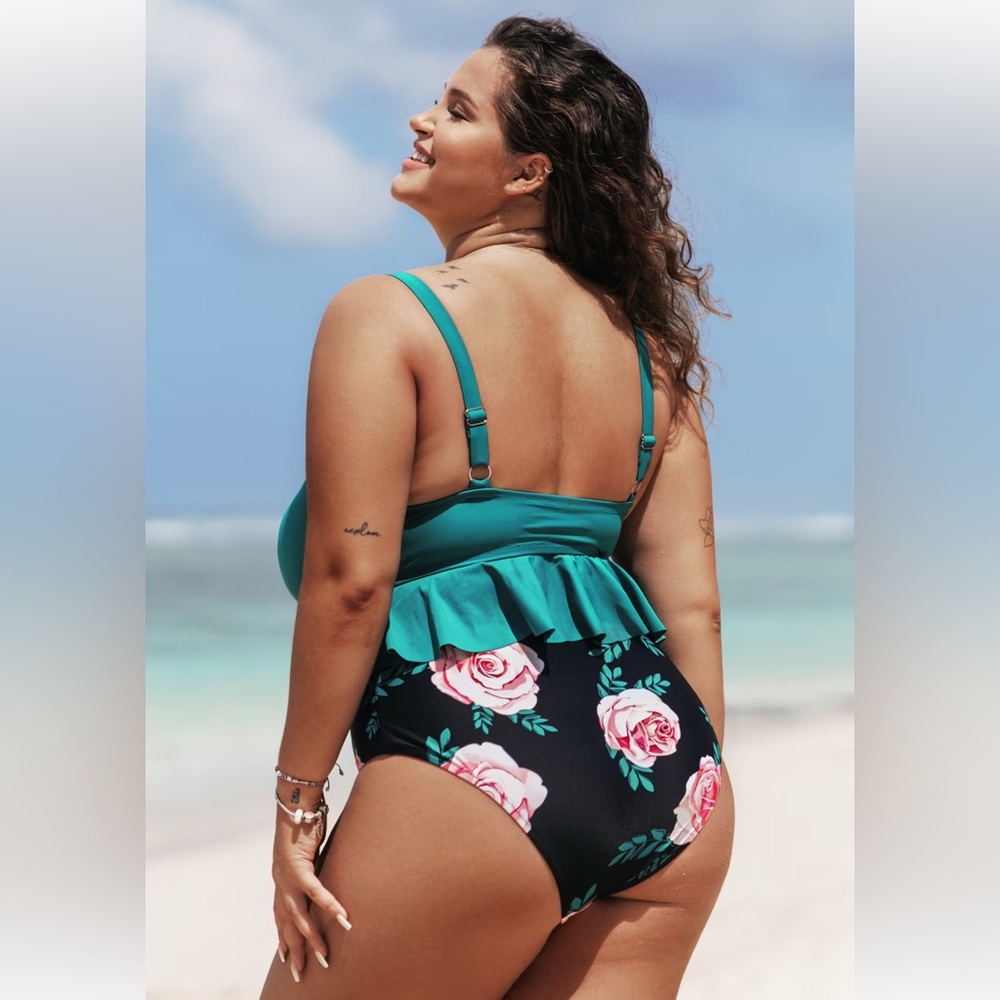 Cupshe Knotted Ruffle Plus Size Tankini - Picture 5 of 9